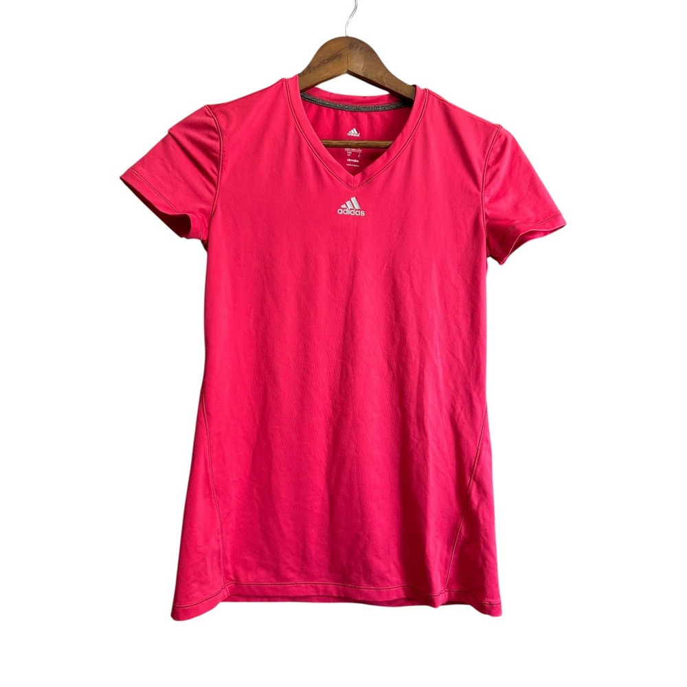 Adidas Climalite Womens V Neck Short Sleeve Athletic T Shirt‎ Top Pink Size S